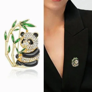 Fashion White Black Crystal Baby Panda Brooch